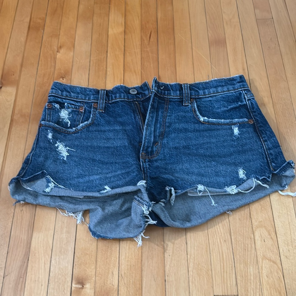Abercrombie & Fitch Distressed Dark Blue Denim Jean Shorts